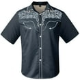 thumbnail image 1 of XDZJLR Mens T Shirts Western Cowboy Embroidered Short Sleeve Lapel Slim Fit Casual Button Down With Pockets Tees, 1 of 4