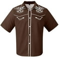 thumbnail image 1 of XDZJLR Mens T Shirts Western Cowboy Embroidered Short Sleeve Lapel Slim Fit Casual Button Down With Pockets Tees, 1 of 4