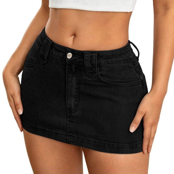 XDZJLR Mini Jeans Skirt For Women Denim Skirts Washed Denim Bodycon Skirt High Stretch Elastic Slim Fit Short Skirt Black Xs-Xl