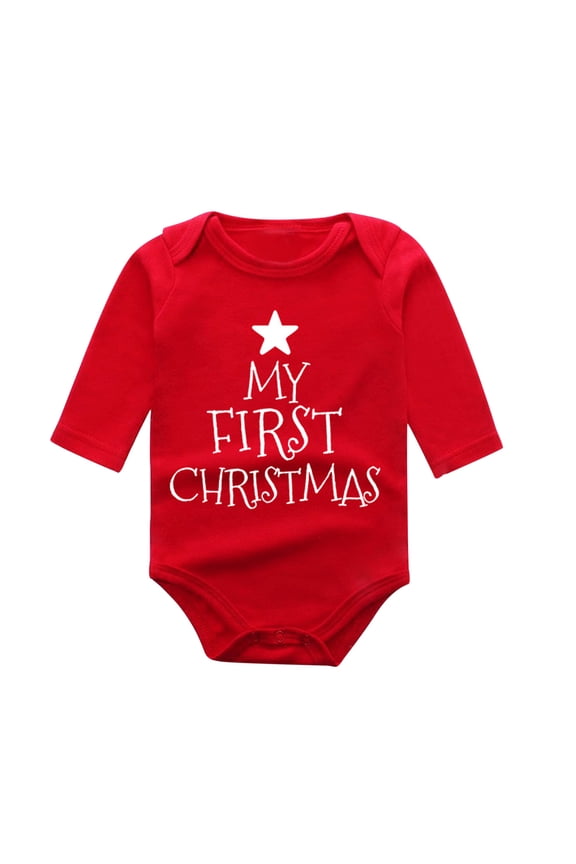 My First Christmas Baby Boy Outfit Long Sleeve Xmas Cartoon Letter Print Bodysuit Fall Clothes Rompers Red 0-3 Months