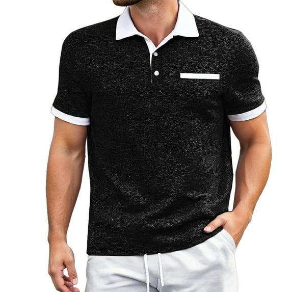 XDZJLR Polo Shirts For Men Button Open Neck Pocket Casual Loose Comfortable Trendy Sports Lapel Short Sleeved Shirt Blouse Black M