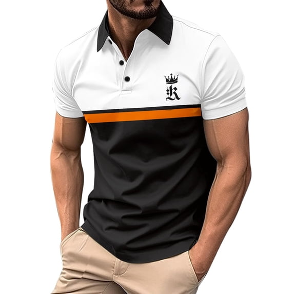 XDZJLR Polo Shirts For Men Leisure Fashion Design Lapel Button Short Sleeve Tops Blouse Black Xxl