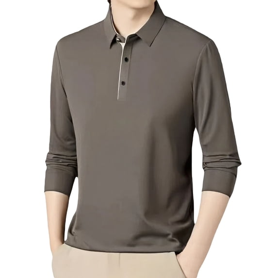 XDZJLR Polo Shirts For Men Long Sleeve Shirt Solid Color Collared Top Casual Business Classic Mens Polo Shirt M-4Xl