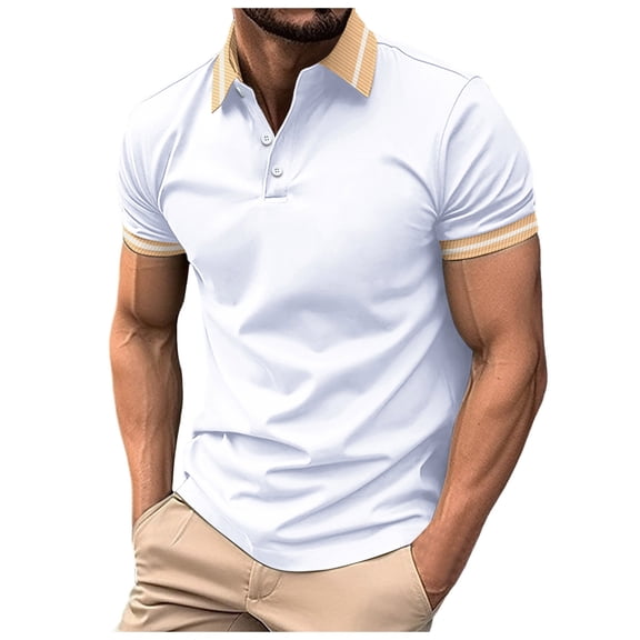 XDZJLR Polo Shirts For Men Short Sleeve T Shirt Casual Patchwork Holiday Shirts Tops Blouse White S