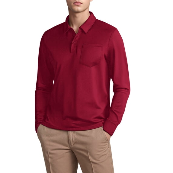 XDZJLR Polo Shirts for Men Casual Classic Button Basic Long Sleeve Solid Color Stylish Top L