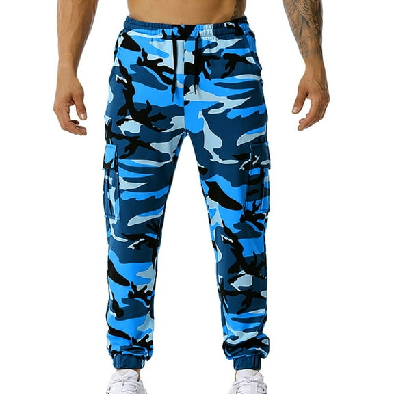 XDZJLR Sweatpants For Men Camo Pants Soft Comfy Loose Wide Leg Trousers Sports Running Jogger Straight Leg Pants Mens Sweat Pants Blue Xxl