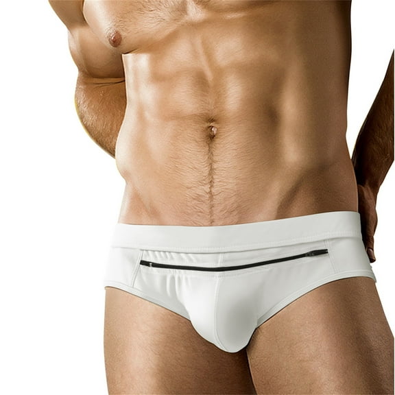 XDZJLR Swim Briefs Men Beach Swimsuit Back Pocket Swim Shorts Season Front Pocket Zipper Design Breathable Beachwear White