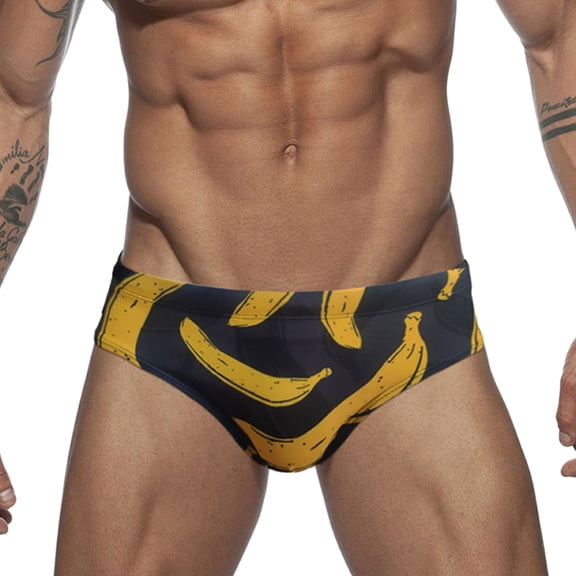 XDZJLR Swim Briefs Men Male Summer Cool Sports Print Fit Beach Shorts Fashion Swimming Trunks Soft Beachwear Yellow