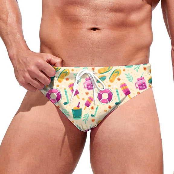 XDZJLR Swim Briefs Men Summer Printed Swimwear Shorts Slim Swimsuit Briefs Soft Beachwear Khaki