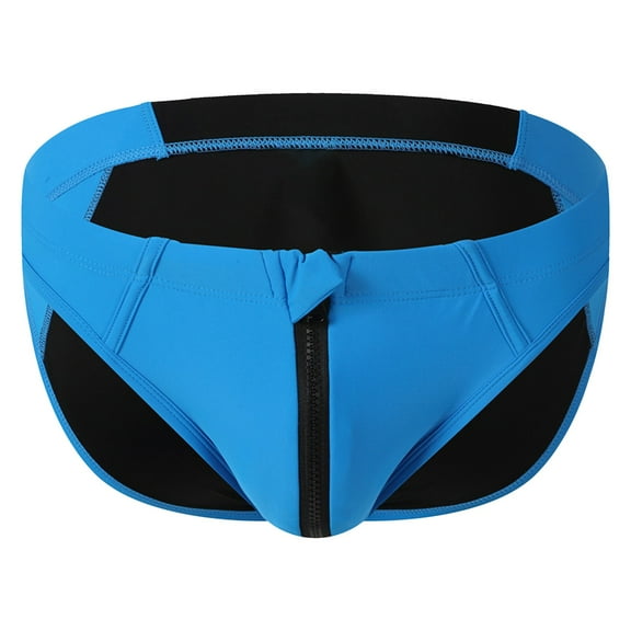 XDZJLR Swim Briefs Men With Front Zipper Opening Color Blocking Beach Swimming Pants Breathable Beachwear Blue
