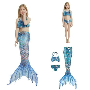 XDZJLR Swimsuit for Girls Child Kids Strap Scale Print Fish Tail Set Performance Fashion Casual 2 Piece Swimwear Blue 4-5 Years