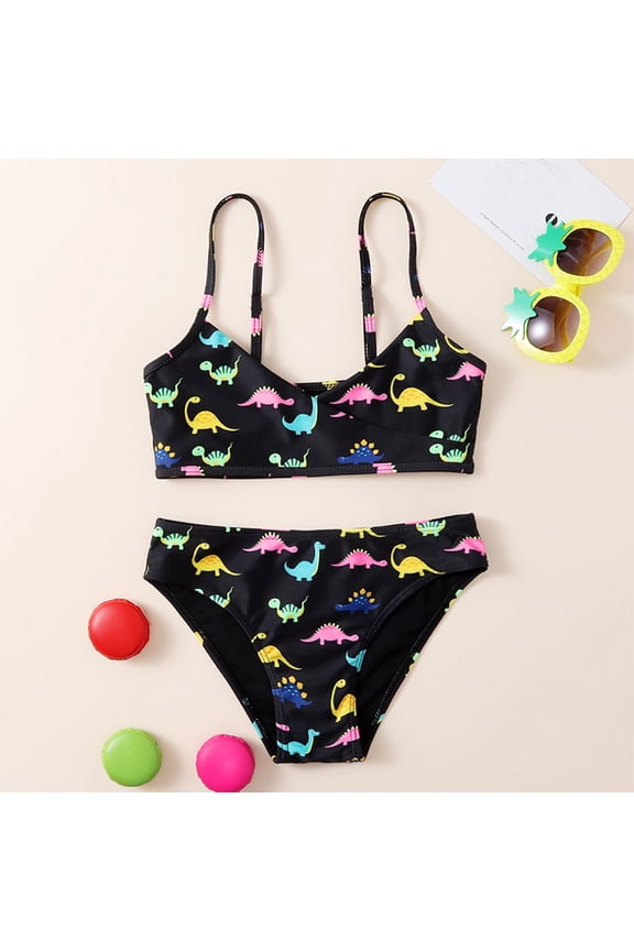 Swimsuit for Girls for 2 Piece Sport Dinosaurs Prints High Waist Bikini Set Swimwear Yellow 9-12 Years