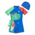 thumbnail image 1 of XDZJLR Toddler Child Boys One Pece Dinosaur Print Swimsuit With Swim Cap Quick Drying UPF 50+ Sun Protection Swimwear Jumpsuit Sky Blue 14-15 Years, 1 of 6