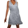 thumbnail image 1 of XDZJLR Women Dresses Casual Fringe Ochre Disco 70S 1920S Mini Skirts Strap Solid Color Dress, 1 of 6