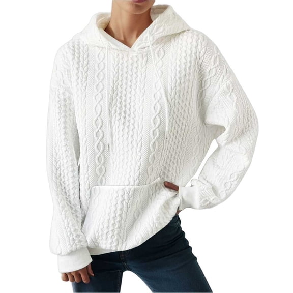 XDZJLR Women's Fashion Hoodies Sweatshirts Casual Sweatshirt Drawstring Pullover Hooded Casual Tops Loose Long Sleeve Blouse With Pocket Trendy Outwear Hoodie White L