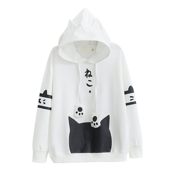 XDZJLR Women's Fashion Hoodies Sweatshirts Ladies Casual Cat Graphic Long Sleeve Oversized Sweatshirt Women Trendy Outwear Hoodie White Xxxl