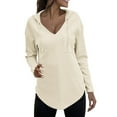 thumbnail image 1 of XDZJLR Women's Fashion Hoodies Sweatshirts V Neck Long Sleeve Sweatshirt Drawstring Pullover Tops With Pocket Trendy Outwear Hoodie Beige Xl, 1 of 4