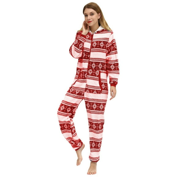 XDZJLR Womens Christmas Loungewear Xmas Hooded Jumpsuit Rompers Clubwear Plush Onesie Pjs Women's Pajamas White S