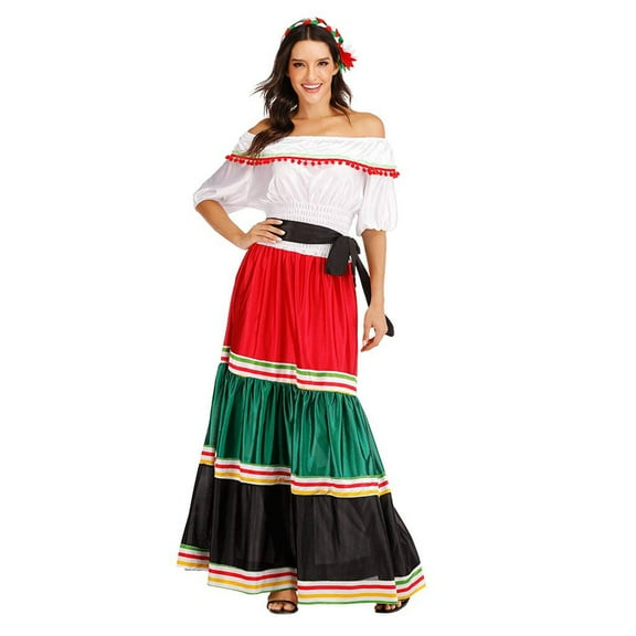 XDZJLR Womens Dresses formal Mexican Adult Traditional Senorita Blouse Dance Dress