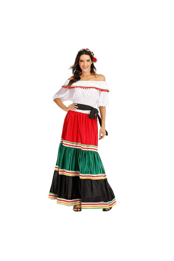 Womens Dresses formal Mexican Adult Traditional Senorita Blouse Dance Dress