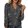 thumbnail image 1 of XDZJLR Womens Sparkly Sequin Tops Casual Loose Long Sleeve V Neck Elegant Glitter Shirts Blouses For Dressy Party Concert Disco S-Xxxxxl Black, 1 of 4