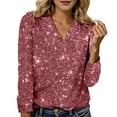 thumbnail image 1 of XDZJLR Womens Sparkly Sequin Tops Casual Loose Long Sleeve V Neck Elegant Glitter Shirts Blouses For Dressy Party Concert Disco S-Xxxxxl Pink, 1 of 5