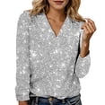 thumbnail image 1 of XDZJLR Womens Sparkly Sequin Tops Casual Loose Long Sleeve V Neck Elegant Glitter Shirts Blouses For Dressy Party Concert Disco S-Xxxxxl Silver, 1 of 5