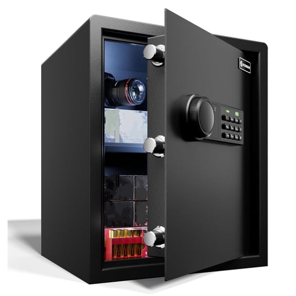 XDeer Biometric Safe Box, Quick-Access Security Safe Box, Steel Handgun Safe Lock Box for Kid/Home/Office/1PCS (1.69 Cubic Feet)