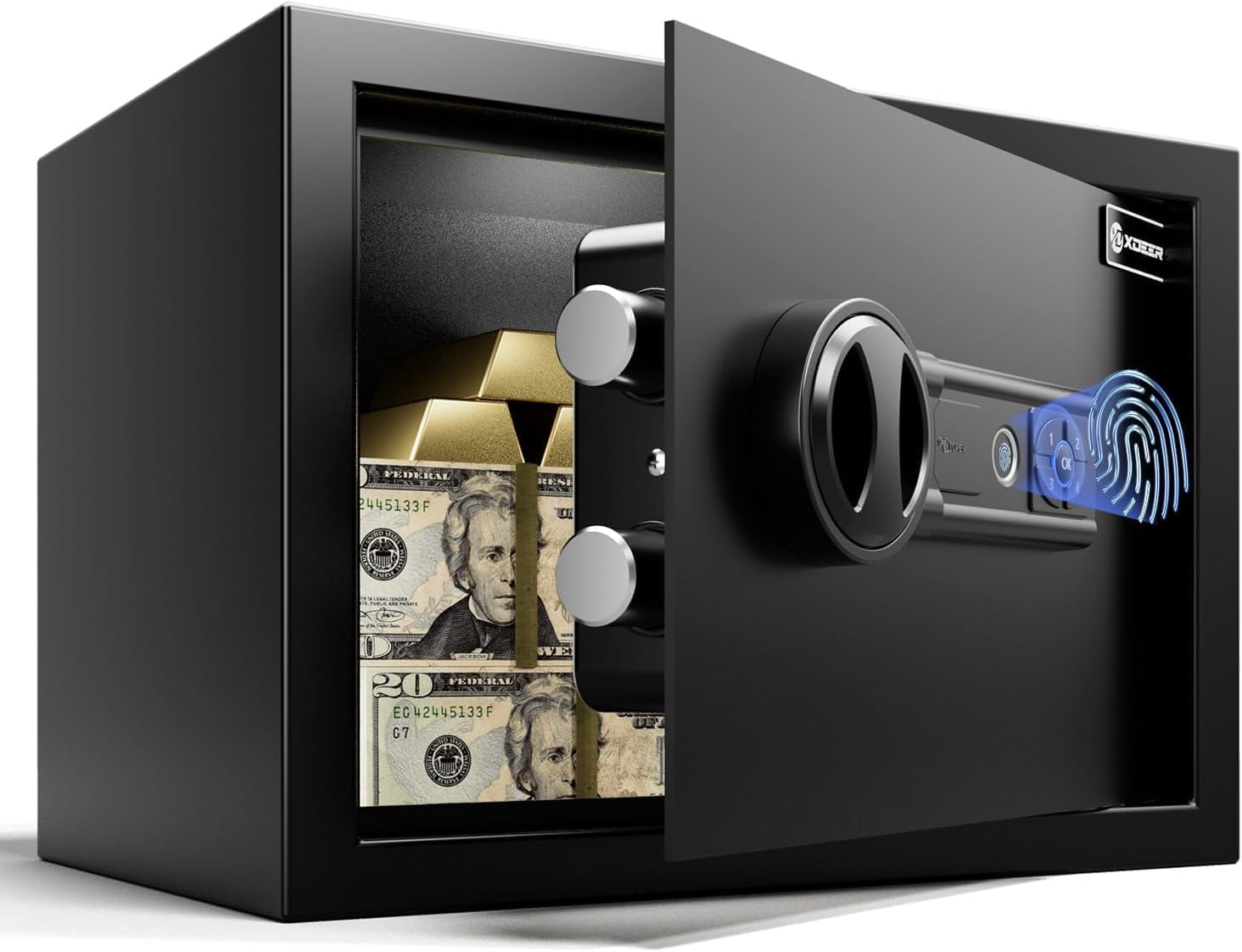 XDeer Biometric Safe Lock Box - 0.78 Cubic Feet Fingerprint Safe for,withSilent Mode and LED Light, Money safe for Home box, Hotel safe,Office, and KidAnti-Theft,