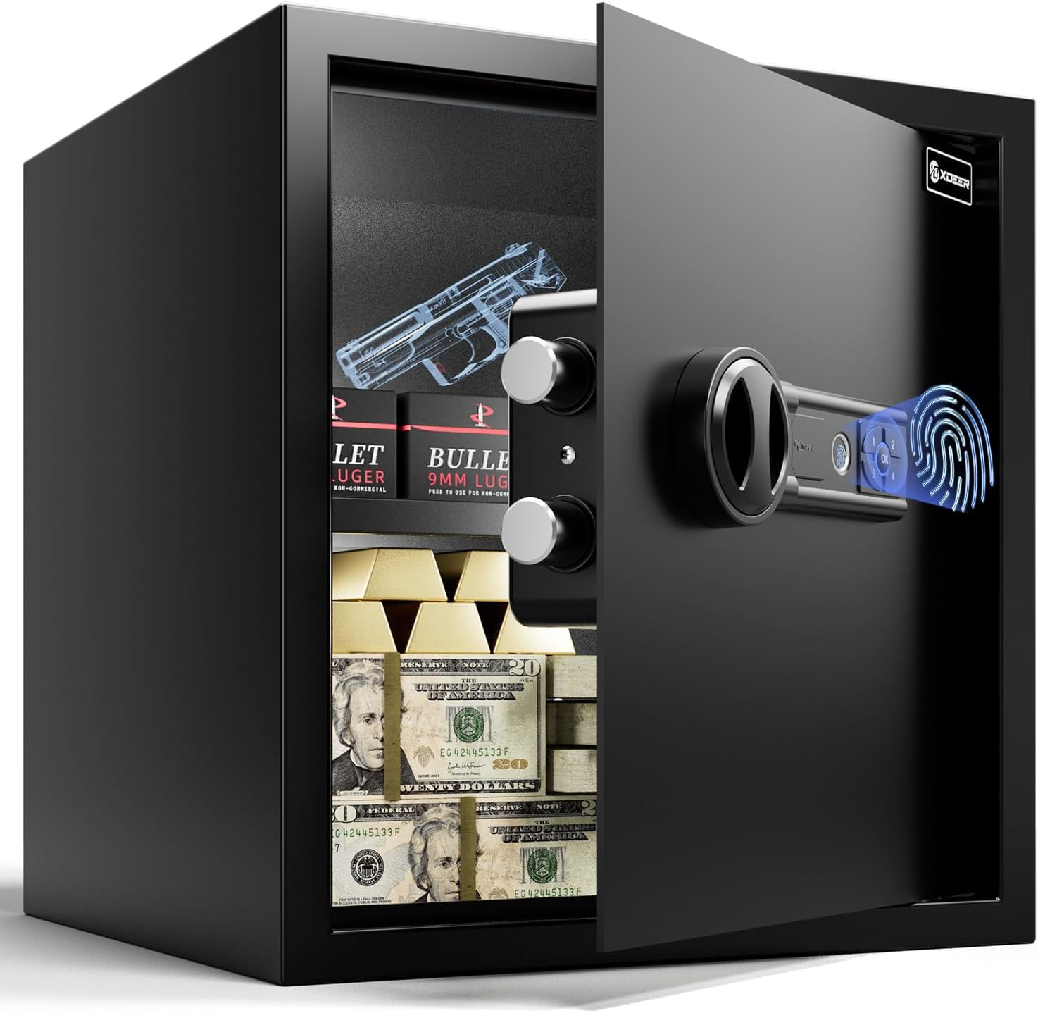 XDeer Biometric Safe Lock Box - 1.60 Cubic Feet Fingerprint Safe for,withSilent Mode and LED Light, Money safe for Home box, Office,and Kid,Anti-Theft