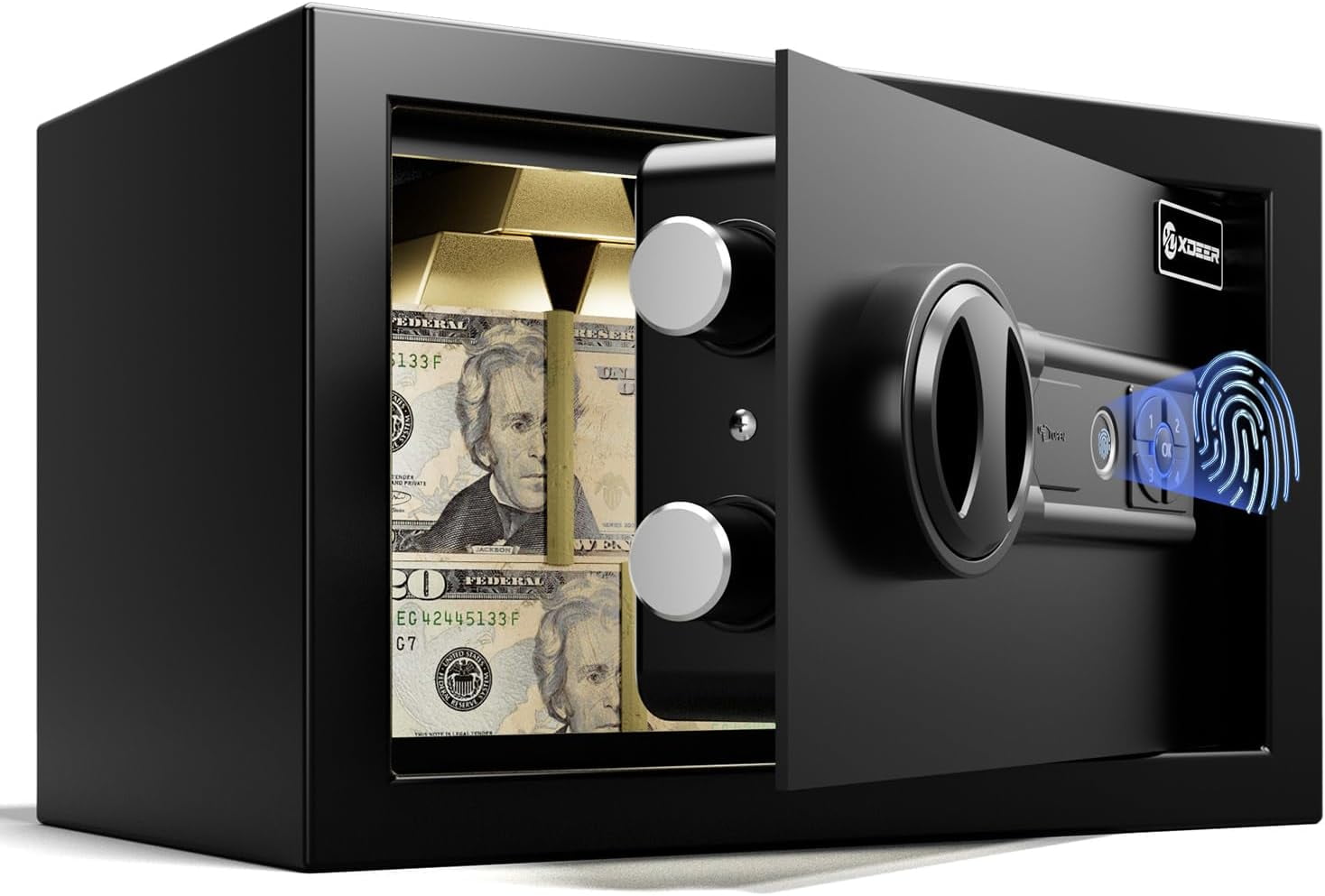 XDeer small Biometric Safe Lock Box - 0.43 Cubic Feet Fingerprint for,withSilent Mode and LED Light,Money safe for Home box, Office, and KidAnti-Theft
