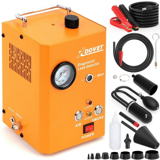 XDOVET Automotive Leak Detector with Dual Air Pump & Pressure Gauge Non-Smoke Testing, Professional Smoke Machine Tool Kit for Car Fuel/Vacuum/Exhaust Leaks (Dual Mode: Smoke + Air)