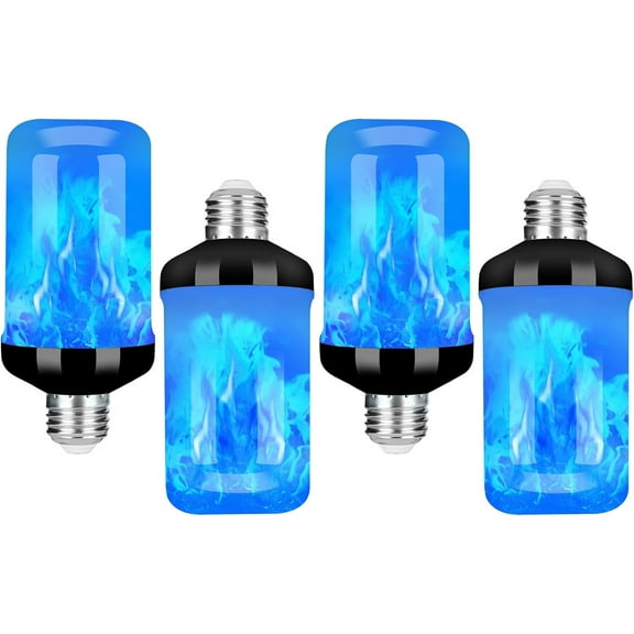 XDovet LED Flame Light Bulb, Upgraded 4 Modes Fire Light Bulbs with Upside Down Effect, E26 Base Flickering Light Bulbs for Halloween Decorations, Christmas, Outdoor, Indoor, Home Decor (Blue-4 Pack)