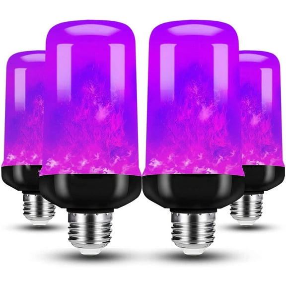 XDovet LED Flame Light Bulb, Upgraded 4 Modes Fire Light Bulbs with Upside Down Effect, E26 Base Flickering Light Bulbs for Halloween Decorations, Christmas, Outdoor, Indoor, Home Decor Purple-4 Pack