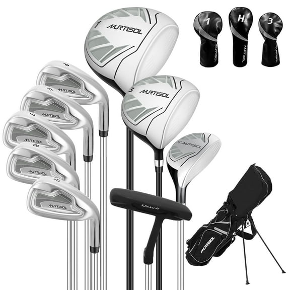 XDriveMax 10 Pieces Complete Mens Golf Club Set ,Right Handded with Stand Bag,3 Head Covers,Gray