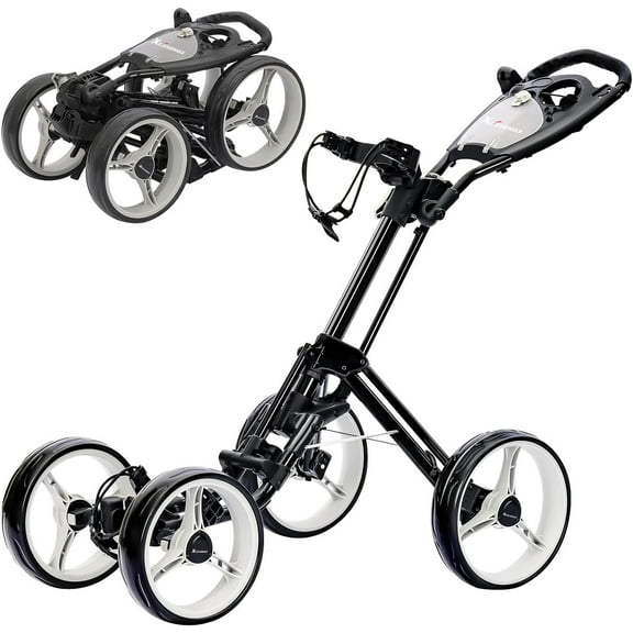 XDriveMax 4-Wheel Golf Push Pull Cart Foldable, One-Click Folding. Designed for Golf Clubs and Bags , Enhanced Storage