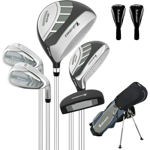 XDriveMax 6 Pieces Golf Club Set, Junior Complete Set for Ages 8-12 with Stand Bag, Right Handed, 2 Head Covers, Gray