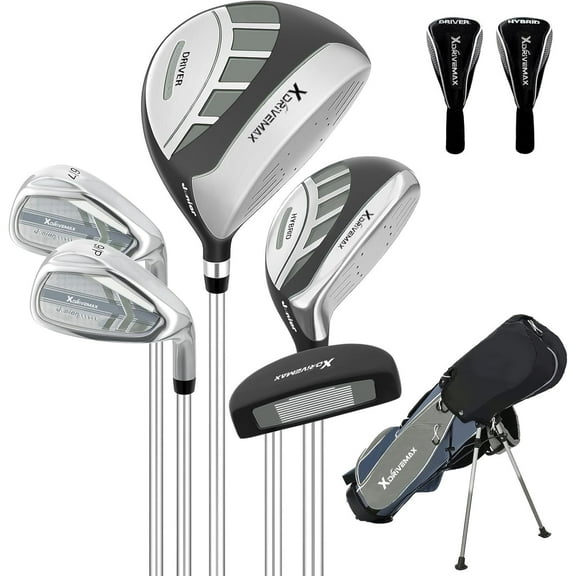 XDriveMax 6 Pieces Golf Club Set, Junior Complete Set for Ages 8-12 with Stand Bag, Right Handed, 2 Head Covers, Gray