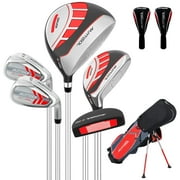 XDriveMax 6-Pieces Kids Golf Club Set, Junior Complete Set for Ages 9-12 with Stand Bag, Right Handed,2 Head Covers,Red