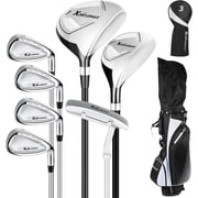 XDriveMax 8-Piece Left Hand Complete Golf Club Set for Men: Wood, Hybrid, Irons, Putter & Bag - Beginner Friendly, High Distance & Accuracy, White