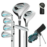 XDriveMax 8-Pieces Complete Golf Club Set for Women Includes Stand Bag with Rain hood , Fairway Wood Head Covers, Hybrid, Irons and Putter,Left Handed,Blue