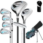 XDriveMax Left Handed 8-Pieces Complete Golf Club Set for Women Includes Stand Bag with Rain hood , Fairway Wood Head Covers, Hybrid, Irons and Putter, Light Bl