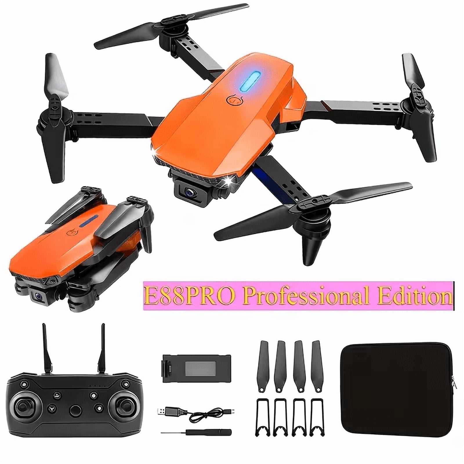 XE8 Quadcopter Drone, Dual Camera Remote Control Drone, Available in Multiple Colors and Battery Options (Orange 2 Batteries)