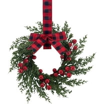 XEAZON 1/2/6 Pcs Christmas Kitchen Cabinet Wreaths 10" Christmas Kitchen Decor Mini Wreath with Artificial Red Berries and Ribbon Bow Small Xmas Reef for Front Door Cabinets Window Wall Holiday Decor