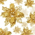 thumbnail image 1 of XEAZON 16 Pcs Christmas Glitter Flower, 6.3 inch Christmas Glitter Poinsettia Flowers, Poinsettia Flowers Tree Ornaments, Festival Xmas Decor for Wedding Christmas Party Home Decoration (Gold), 1 of 9