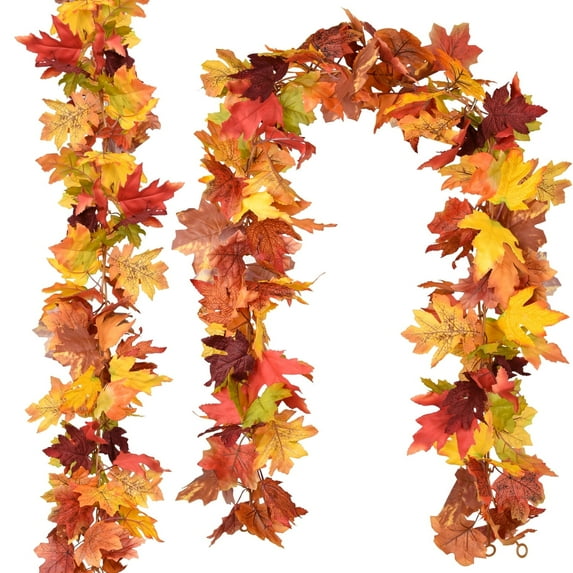 XEAZON 2Pack Fall Maple Garland,5.9Ft/Piece Multicolor Hanging Vine Maple Leaf Garland Artificial Autumn Foliage Garland Thanksgiving Decor for Home Wedding Fireplace Party Christmas