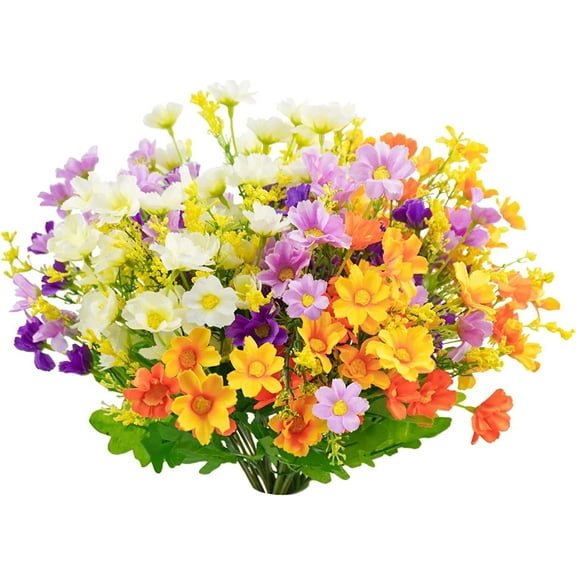 XEAZON 6PCS Artificial Wildflowers Spring Wedding Flowers Outdoor Fake Daisy Bouquets Bundle UV Resistant Floral Decor Silk Colorful Wild Flower Faux Plants Bulk for Party Decoration Home Decor