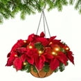 thumbnail image 1 of XEAZON Christmas Hanging Basket, 17.7in Artificial Christmas Hanging Flowers Plants Basket with LED Lights, Decorated With Faux Poinsettia, Pine Branches for Xmas Decoration, Porch Home Decor, 1 of 11