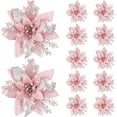 thumbnail image 1 of XEAZON Poinsettia Flowers for Christmas Tree, 12 Pcs Glitter Artificial Silk Flowers Decorations with Clips & Stems, Poinsettia Flowers Ornaments for Xmas Tree Wreath Wedding Party Home (Silver), 1 of 8