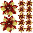 thumbnail image 1 of XEAZON Poinsettia Flowers for Christmas Tree, 12 Pcs Glitter Artificial Silk Flowers Decorations with Clips & Stems, Poinsettia Flowers Ornaments for Xmas Tree Wreath Wedding Party Home (Silver), 1 of 7